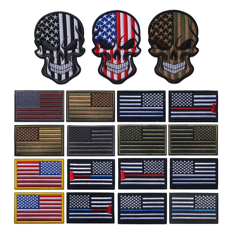 Patch Morale Tactical Military Hook Loop - 미국 국기 해골 모양의 사기 진작