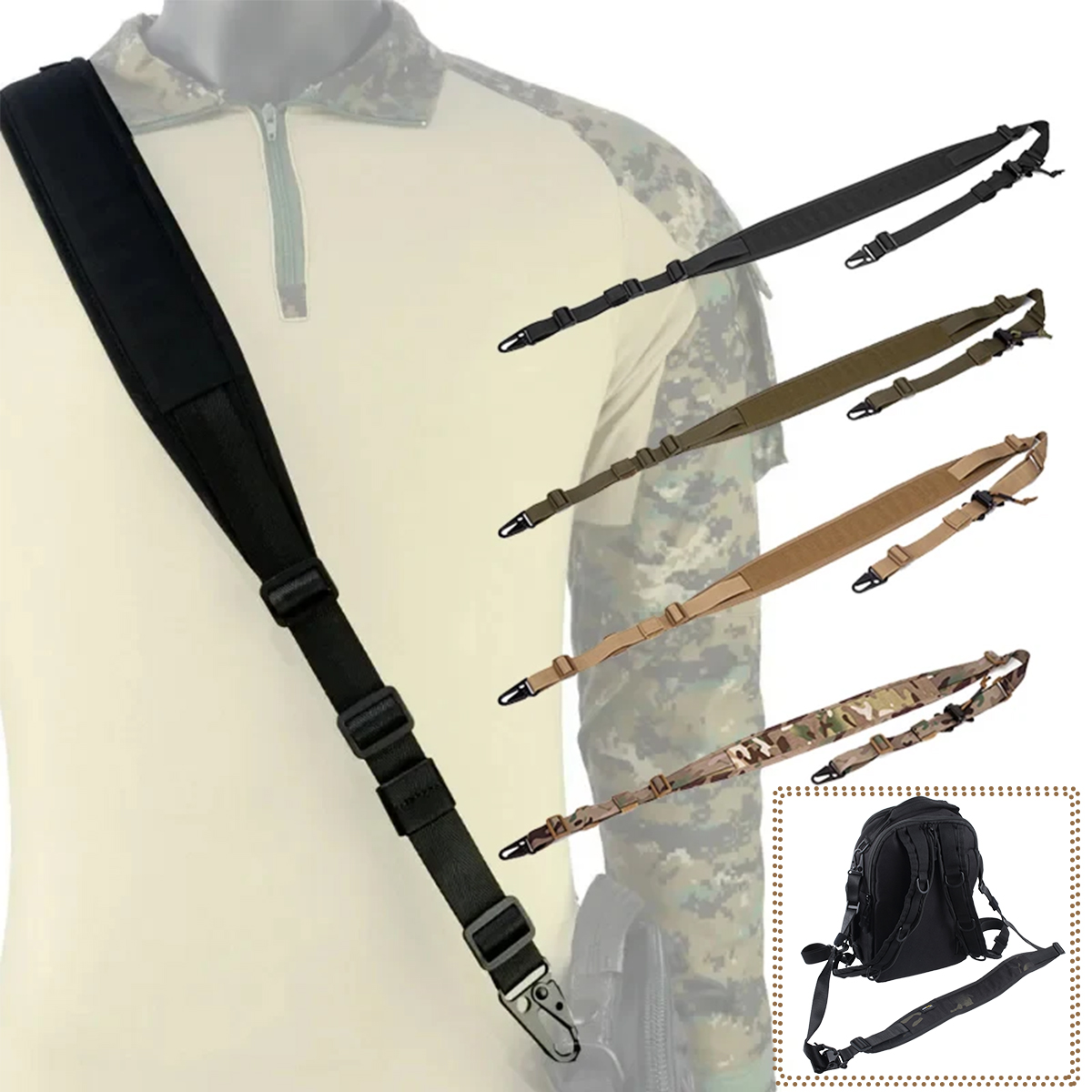 Tactical Sling 2 Point Quick Adjust Rifle - 전술용 패딩 라이플 슬링 스위블 스트랩